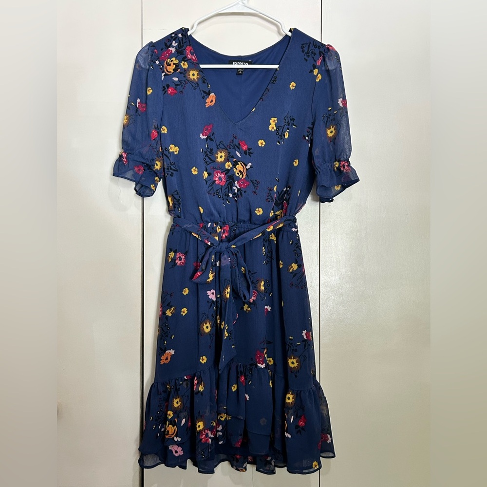 Blue Floral Midi Dress